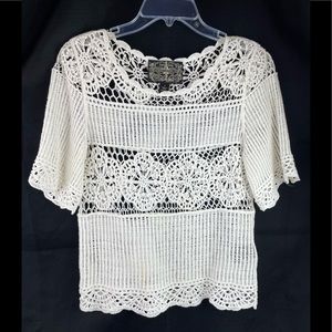 James Coviello Anthropologie Crochet Ivory Top